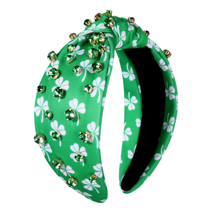 PHALIN St.Patrick's Day Headband for Women Shamrock Knotted Headband Embellished Green Crystal Rhinestone Headbands Irish Lucky Leaf Hat St.Patrick's