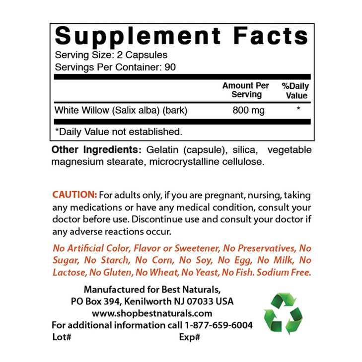 Best Naturals White Willow Bark 400 mg 180 Capsules (180 Count (Pack of 2))