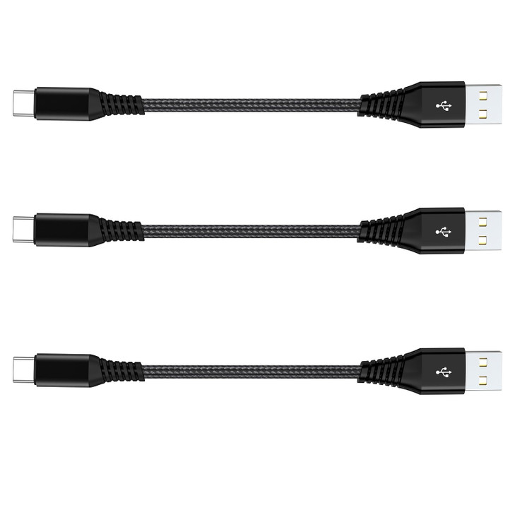 Apple MFi Certified Short 16 15 Charging Cable, 3Pack 8 Inch USB-A to Type-C USB-C Charger Cord, Nylon Braided Fast Charging Data Syncing Cable for i