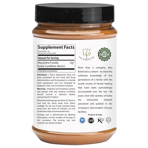 bixa BOTANICAL Manjistha Powder - Rubia cordifolia - 200 Grams / 7 OZ