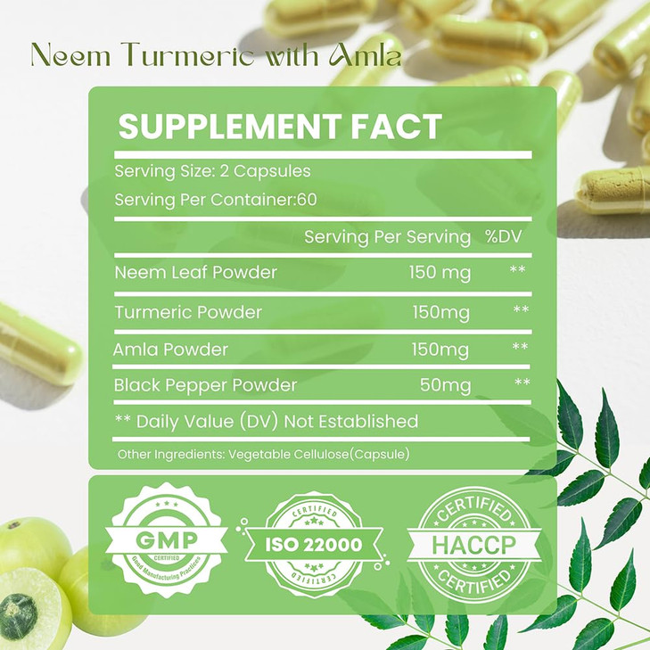 Neem Turmeric Capsules with Amla and Black Pepper 120 Veg Capsule
