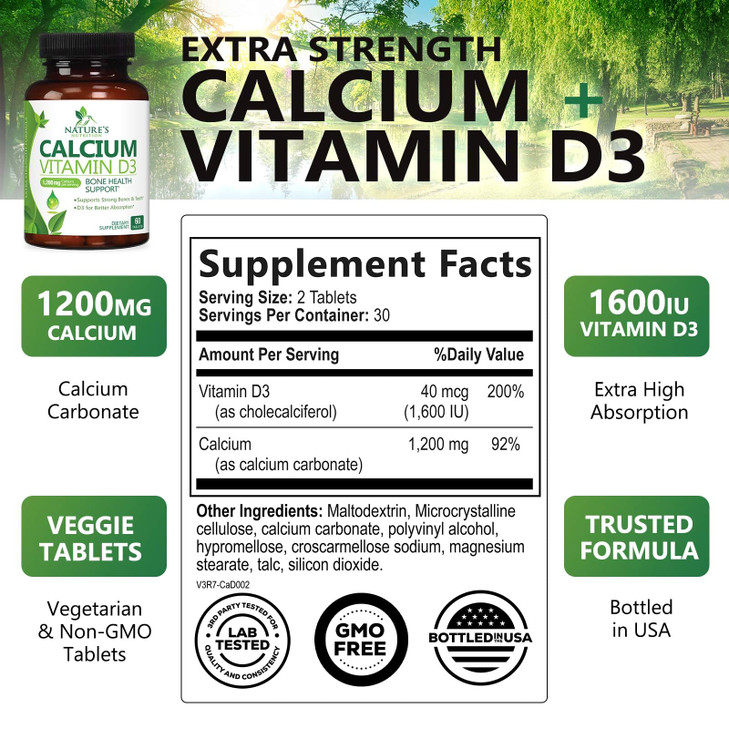 Calcium Supplement 1200 mg - with Vitamin D3 for Best Absorption