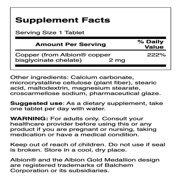 Swanson Copper Mineral Supplement - 2 mg (Copper Chelate)
