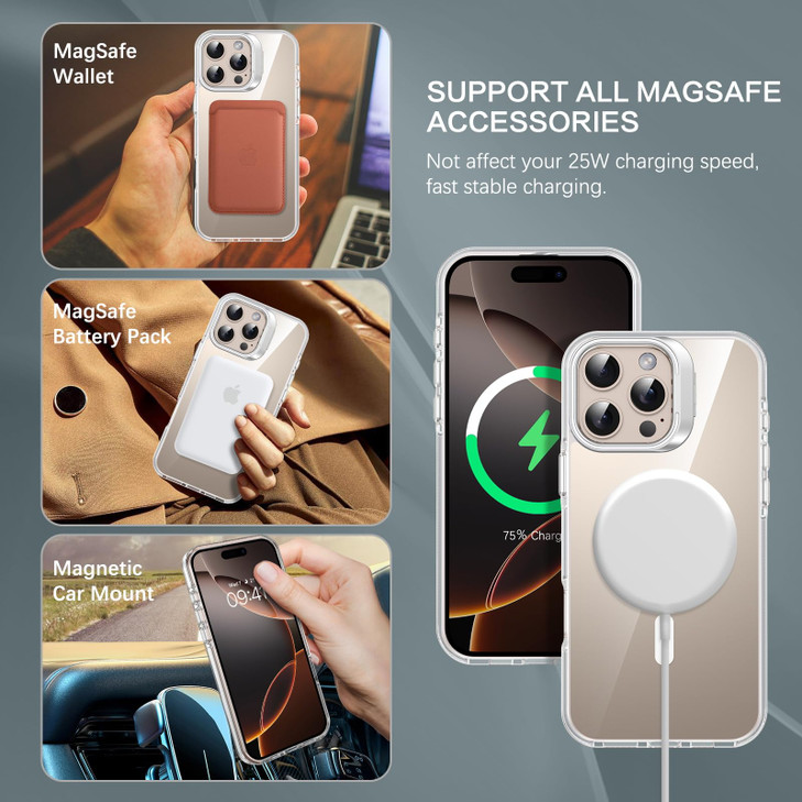 BENTOBEN for iPhone 16 Pro Max Case with MagSafe, Clear Phone Case iPhone 16 Pro Max with Camera Stand Kickstand Slim Thin Shockproof Anti-Slip Bumpe