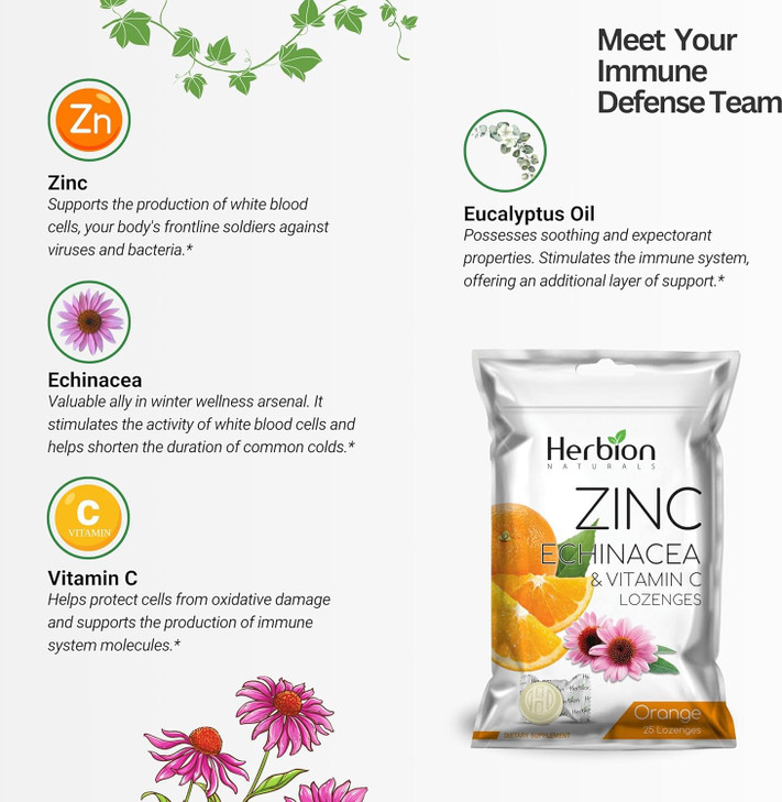 HERBION Naturals Zinc, Echinacea & Vitamin C Lozenges 25 CT, Dietary Supplement