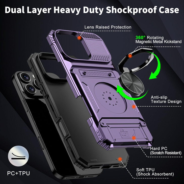 Vofolen Compatible with iPhone 16 Pro Max Case Wallet with Card Holder [Store 2 Cards] + 360° Rotated Ring Kickstand Heavy Duty Drop Protection Walle