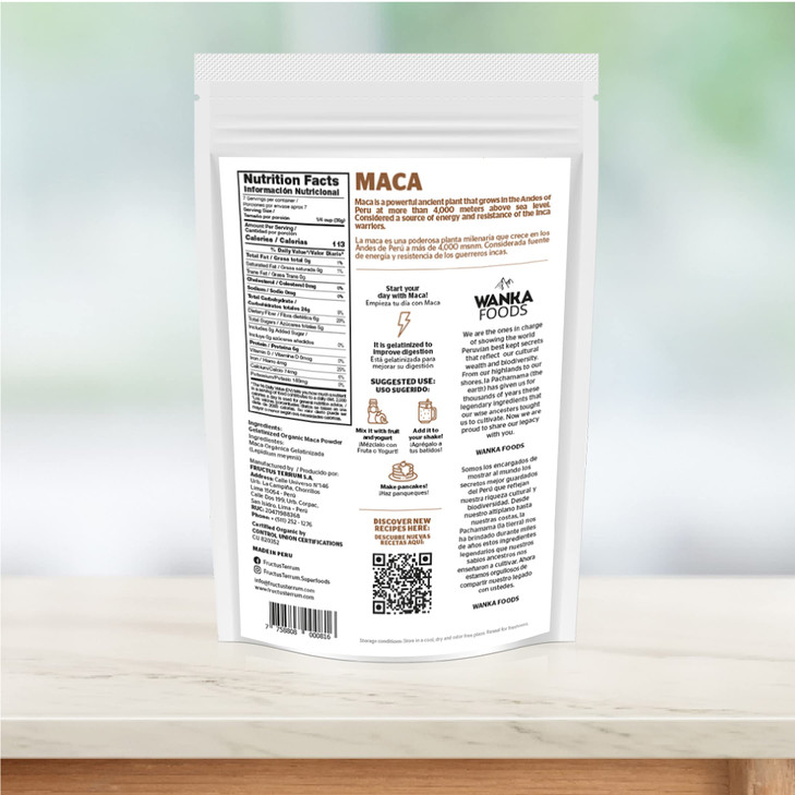 WANKA FOODS Organic Gelatinized Maca Powder, 8oz or 227g 1 Bag, Peruvian Maca