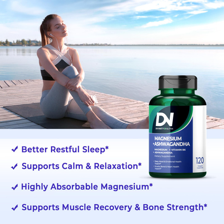 Divinity Nutra Magnesium Ashwagandha Supplement, Calming Magnesium Glycinate &