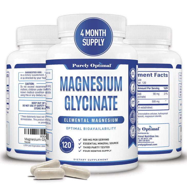 Purely Optimal Magnesium Glycinate 500mg - Sleep Support & Stress Relief