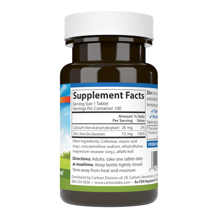 Carlson - Zinc, 15 mg, Zinc Supplement, Zinc