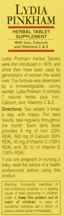 Lydia Pinkham Herbal Supplement Tablets for Menstruation and Menopause Support