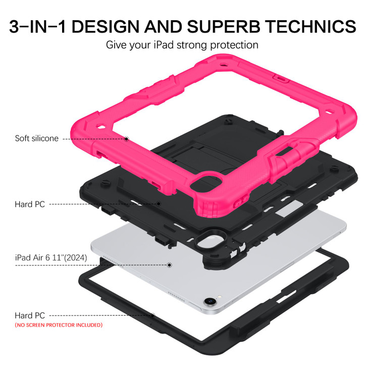 VENINGO Case for iPad Air 11 Inch M3 (2025) / M2 (2024),3 in 1 Heavy Duty Foldable Kickstand with Pencil Holder,Rugged Shockproof Protective Cover fo