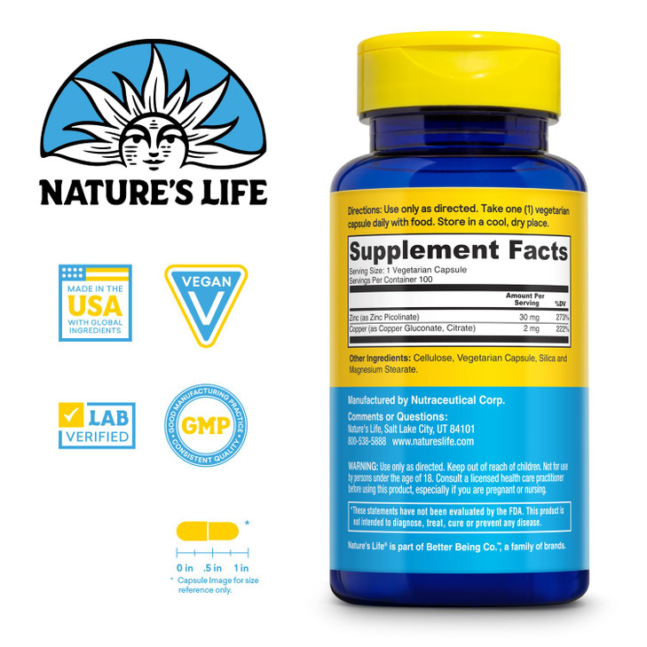 Nature's Life Zinc Picolinate 30mg Plus 2mg of Copper