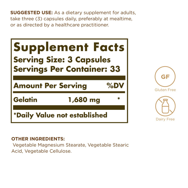 Solgar Gelatin 1680 mg, 100 Capsules - Natural Gelatin