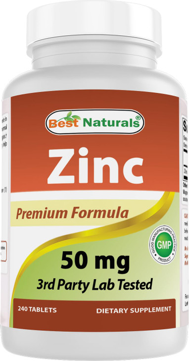 Best Naturals Zinc Supplement as Zinc Gluconate 50mg 240 Tablets