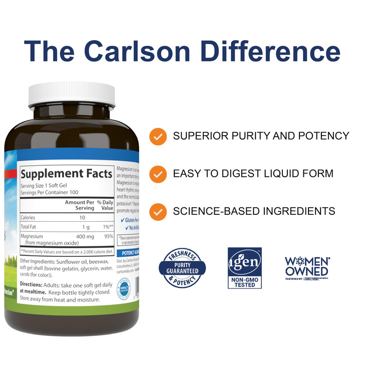 Carlson - Magnesium Gels, 400 mg of Magnesium