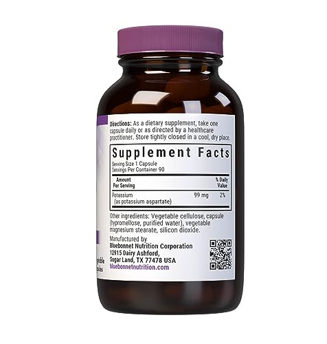 Bluebonnet Potassium Supplement Aspartate 99mg Essential Mineral Supplements