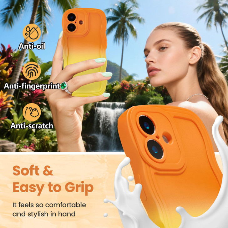 ZCDAYE Case for iPhone 16, Cute Neon Gradient Color Phone Case with Camera Protection, Curly Wave Frame Soft TPU Shockproof Phone Cover for Women Gir