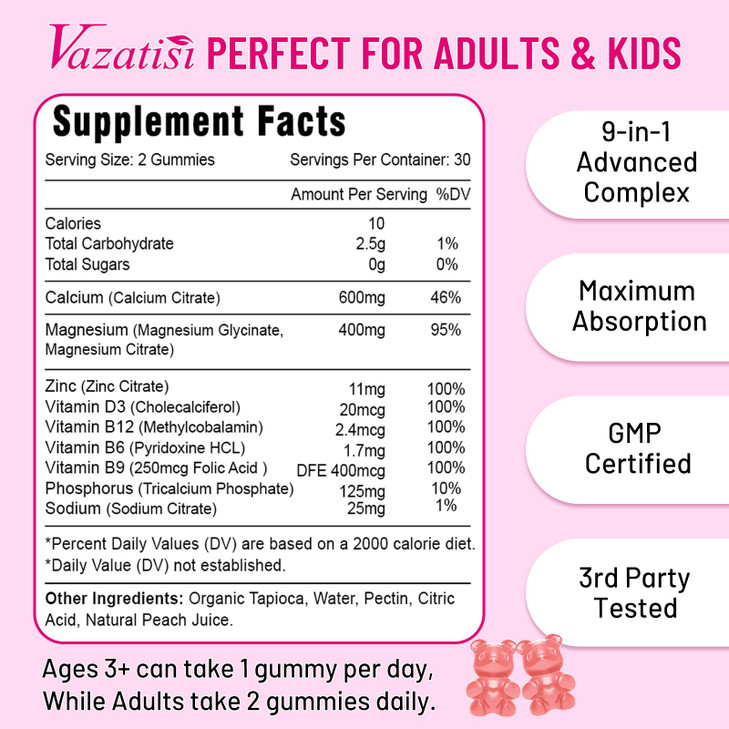 Calcium Magnesium Zinc Gummies with Vitamin D3 B12, Calcium Supplements
