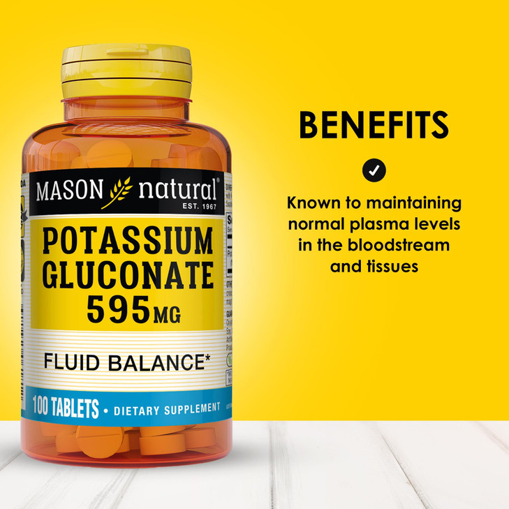Mason Natural Potassium Gluconate 595 mg, 300 Day Supply, 100 Tablets (Pack