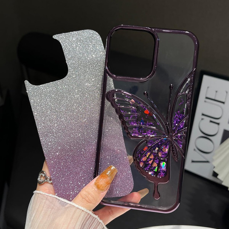 Changjia for iPhone 16 Pro Max Glitter 3D Butterfly Case,Cute Luxury Bling Sparkly Liquid Flowing Case Soft TPU Plating Bumper Shockproof Women Girls