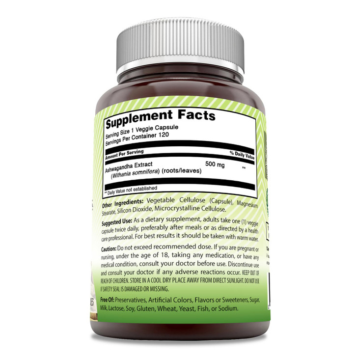 Amazing India Ashwagandha 500 mg Veggie Capsules Supplement