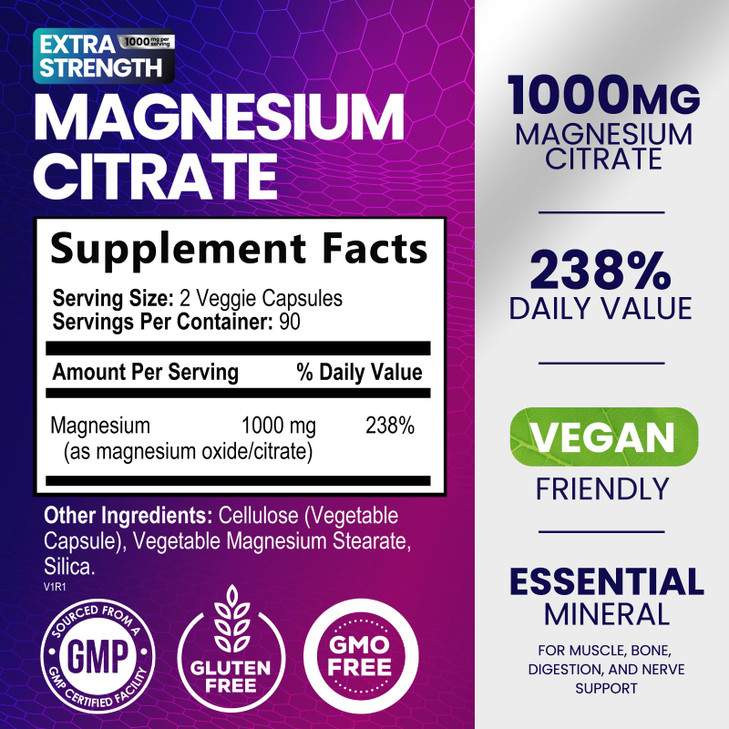 Magnesium Citrate Supplement Pills 1000mg