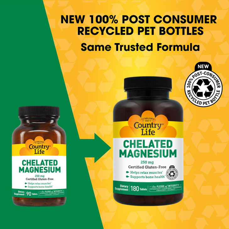 Country Life, Chelated Magnesium 250mg, Supports Bone and Immune Health, Daily