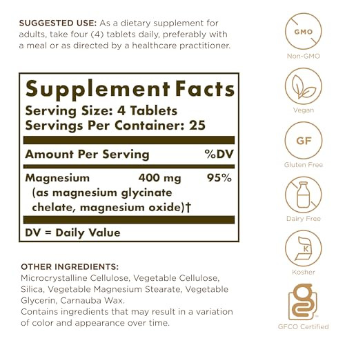 Solgar Chelated Magnesium - 100 Tablets - Supports Nerve & Muscle Function