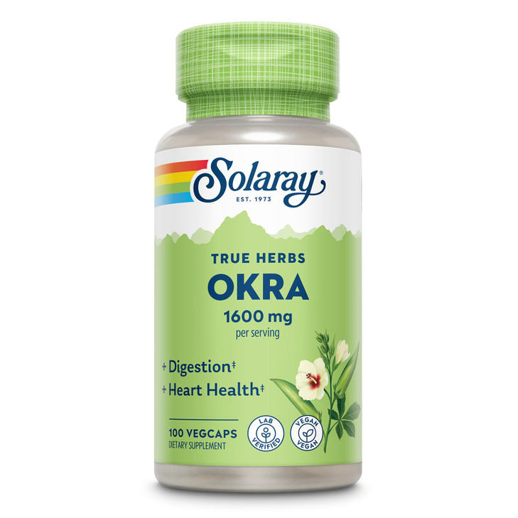 SOLARAY Okra Fruit 1600 mg - High Fiber Supplement for Wellness Support