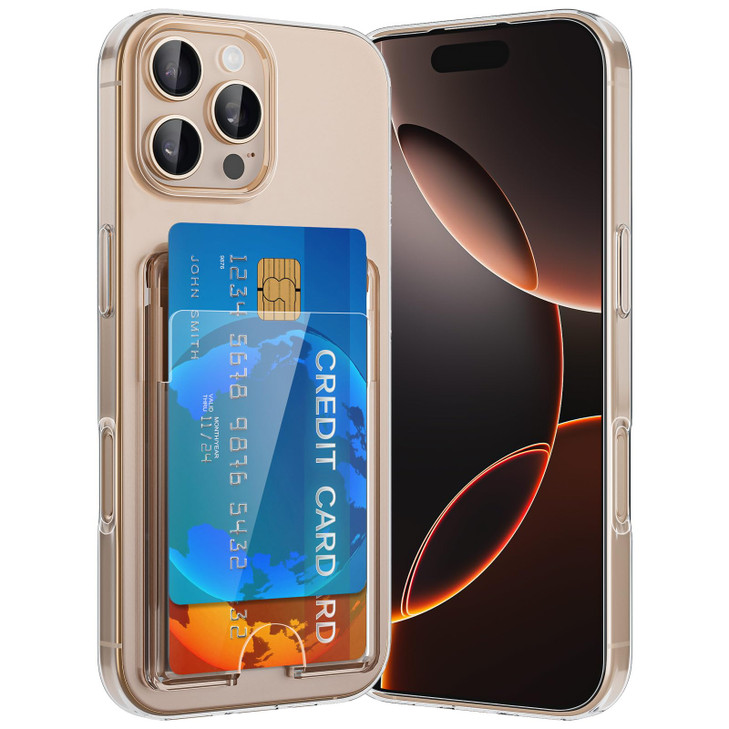 RIERBUBU Design for iPhone 16 Pro Max Case with Card Holder, Wallet Case Clear Slim Hard Protective Cover Anti-Scratch Shockproof Phone Card Case for