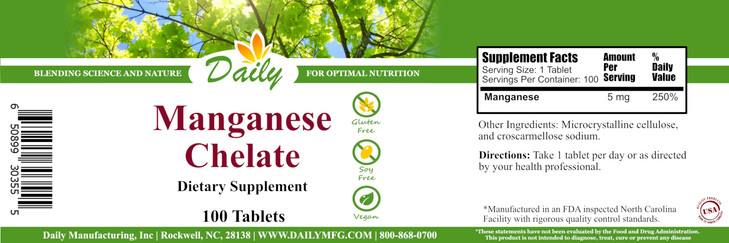 Daily Manufacturing Manganese Chelate (5 mg) 100 Tablets