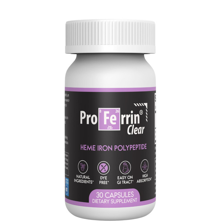 Proferrin Clear 30ct - US Made heme Iron for high Absorption, Easy on GI Tract