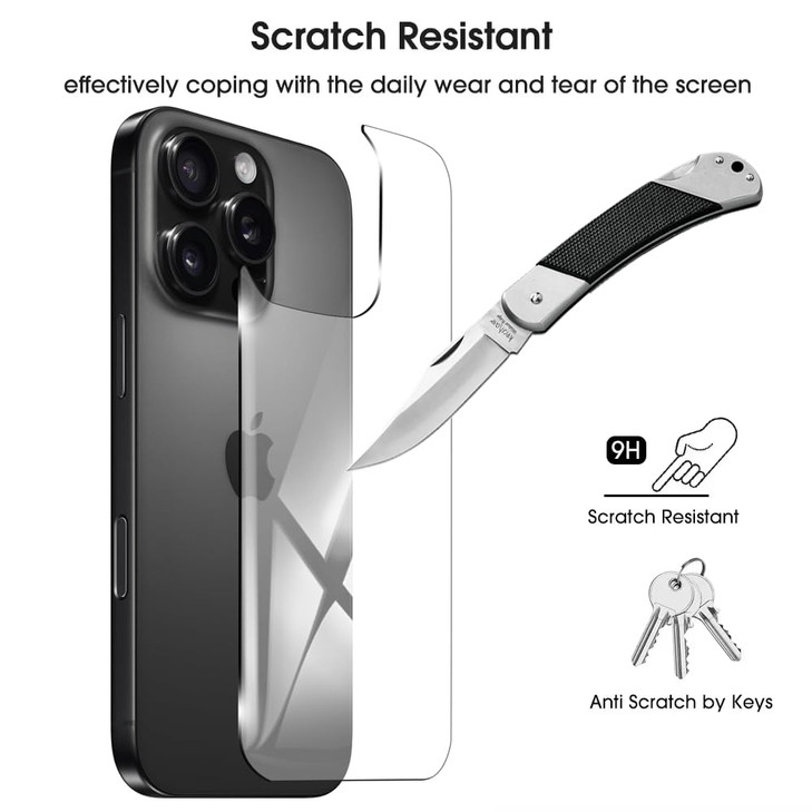 QWFORQW [2 Pack Back Screen Protector Compatible with iPhone 16 Pro, Glass Protector Film Half Wrapped Edge Transparent