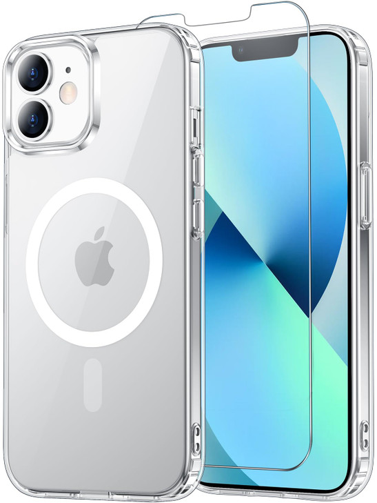 Temdan for iPhone 12 Mini Case & iPhone 13 Mini Case Clear with Screen Protector, Compatible with Magsafe, Anti-Yellowing, Military-Grade Protection,