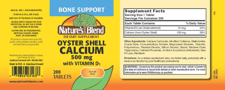 Nature's Blend Oyster Shell Calcium with D3 200 Tabs