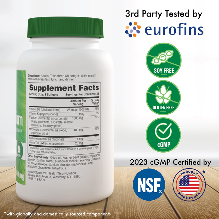 Health Thru Nutrition Liquid Calcium 1000mg, Magnesium 400mg, Vitamin D3 1,000iu