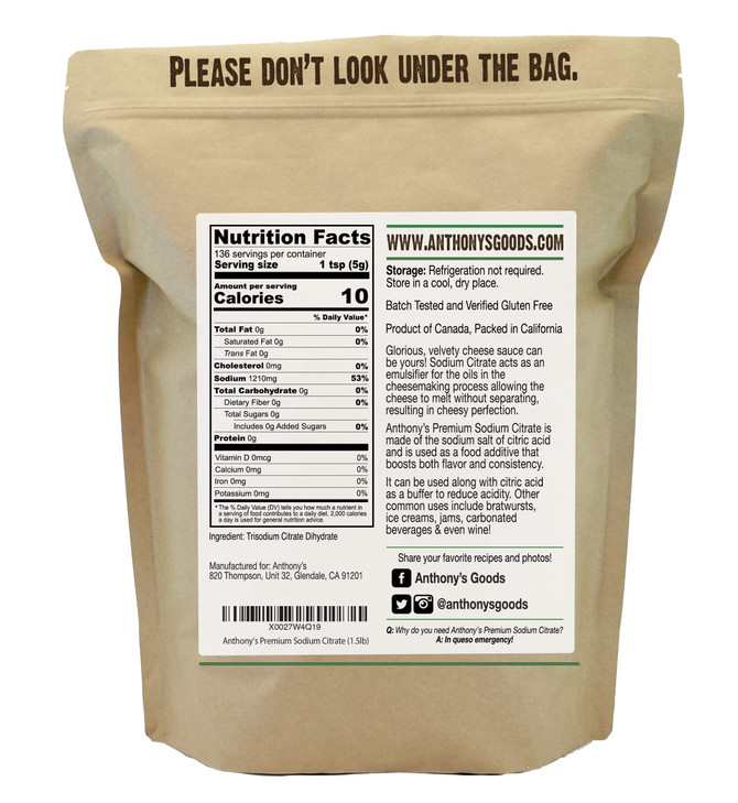 Anthony's Premium Sodium Citrate, 1.5 lb, Non GMO, Food Grade, Emulsifier