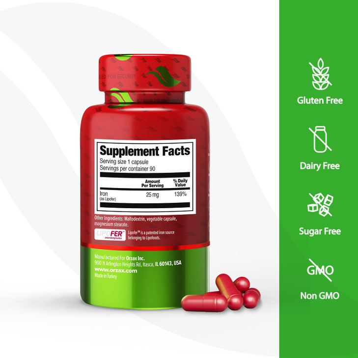 ORZAX Iron Supplement 25 mg -Liposomal Technology- High Bioavailability 90