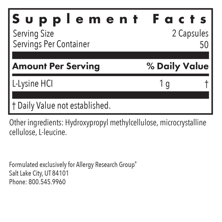 Nutricology L-Lysine - Immune Support, L-Lysine HCI, Free