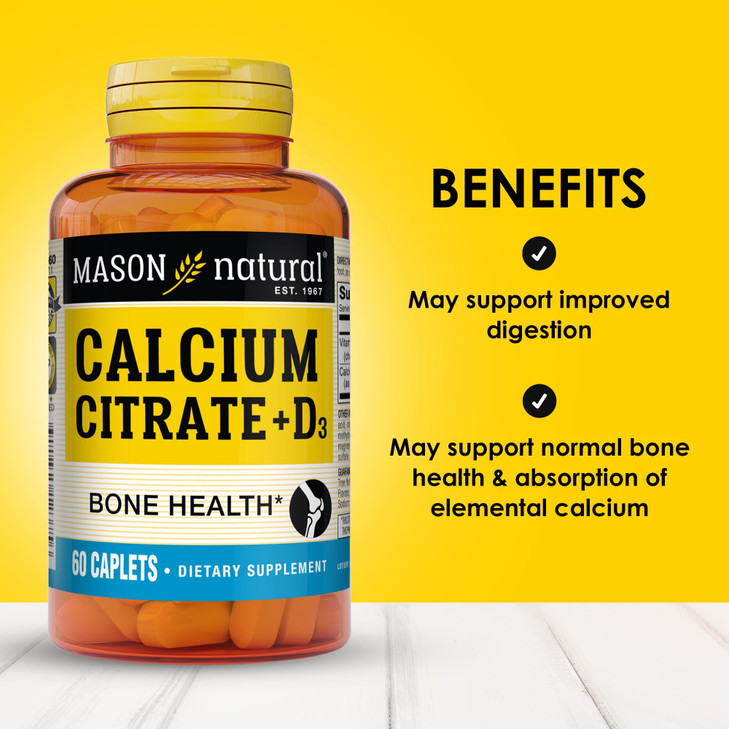 MASON NATURAL Calcium Citrate Plus Vitamin D3, 6 Month Supply, Strengthens