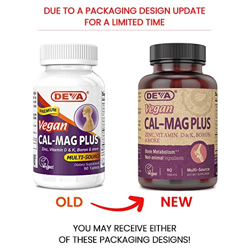 DEVA Vegan Calcium Magnesium Supplement 2-Pack, Plus Zinc, Vitamins C, D & K