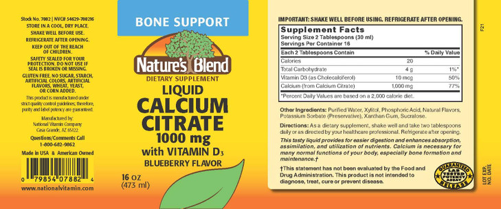 Liquid Calcium Citrate 1000mg with D3 16 fl oz Liquid Blueberry