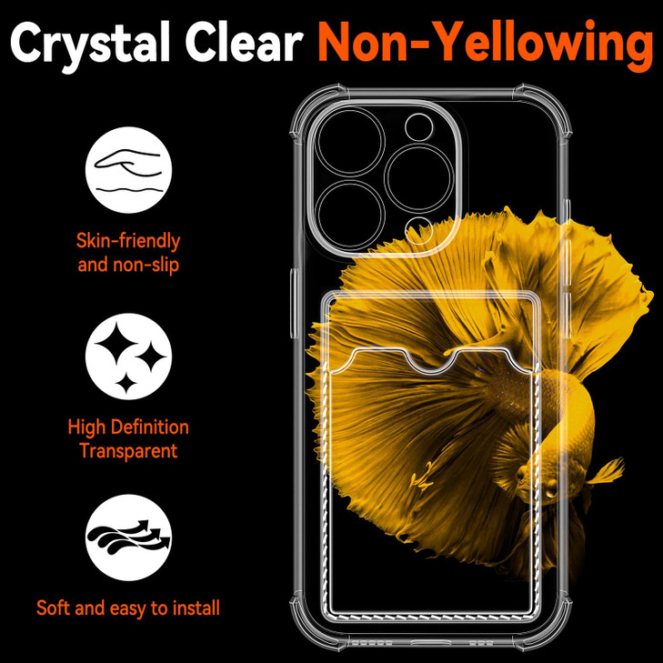 RIERBUBU Design for iPhone 16 Case with Card Holder, Wallet Case Clear Slim Soft Protective Cover Shockproof Anti-Scratch Phone Card Case for iPhone