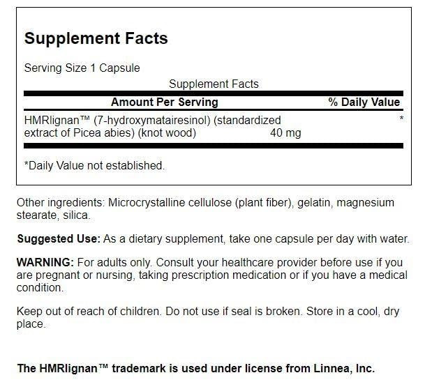 Swanson 7-Hmrlignans from Norwegian Spruce Tree 40 Milligrams 60 Capsules