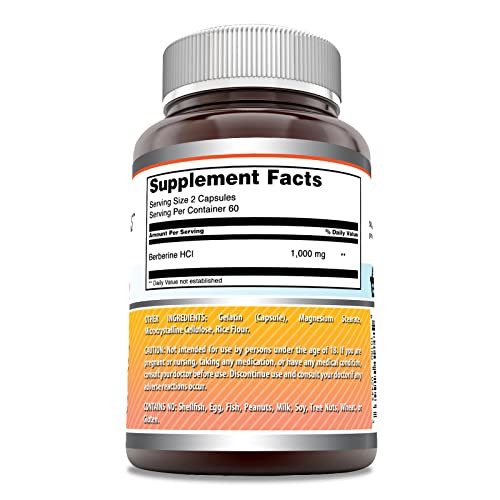 Amazing Formulas Berberine 1000mg Per Serving 120 Capsules Supplement