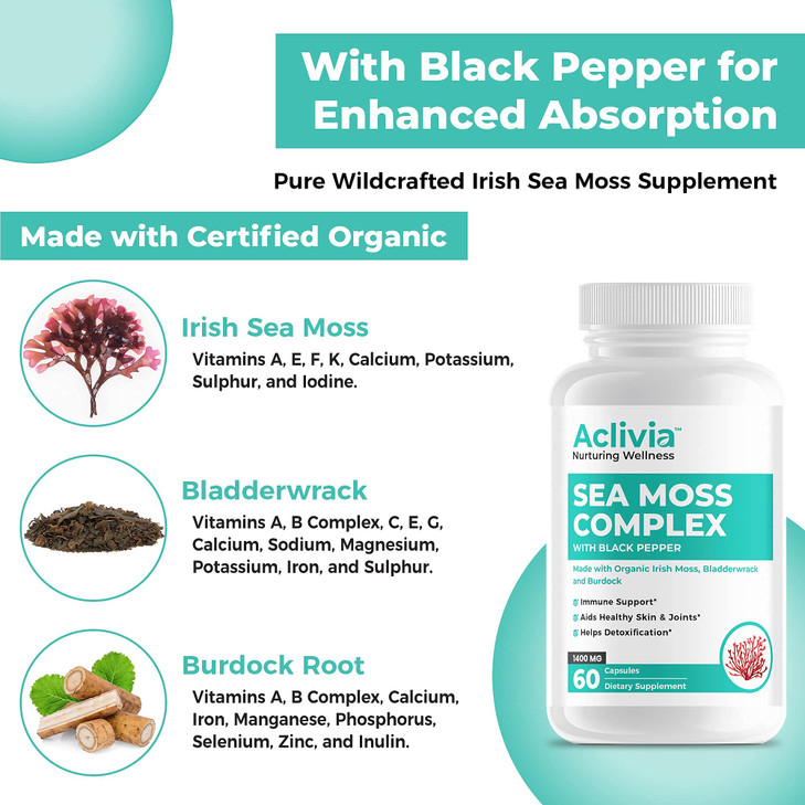 Aclivia - Organic Irish Sea Moss Capsules with Bladderwrack & Burdock Root