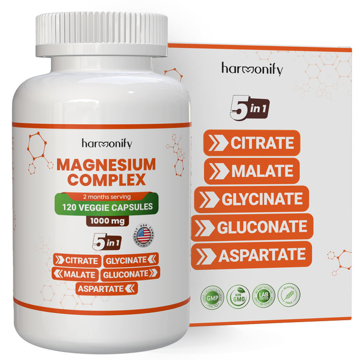 HARMONIFY Magnesium Glycinate Citrate Malate Aspartate Gluconate, 5 in 1