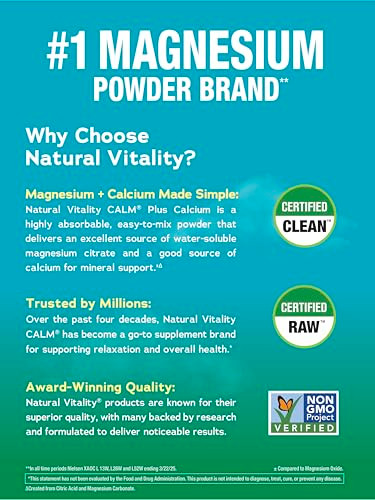 Natural Vitality Calm, Magnesium & Calcium Supplement, Drink Mix Powder Supports