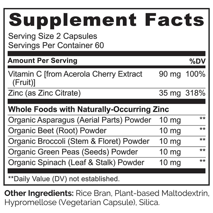 NATURELO Vegan Zinc Immune Support Capsules